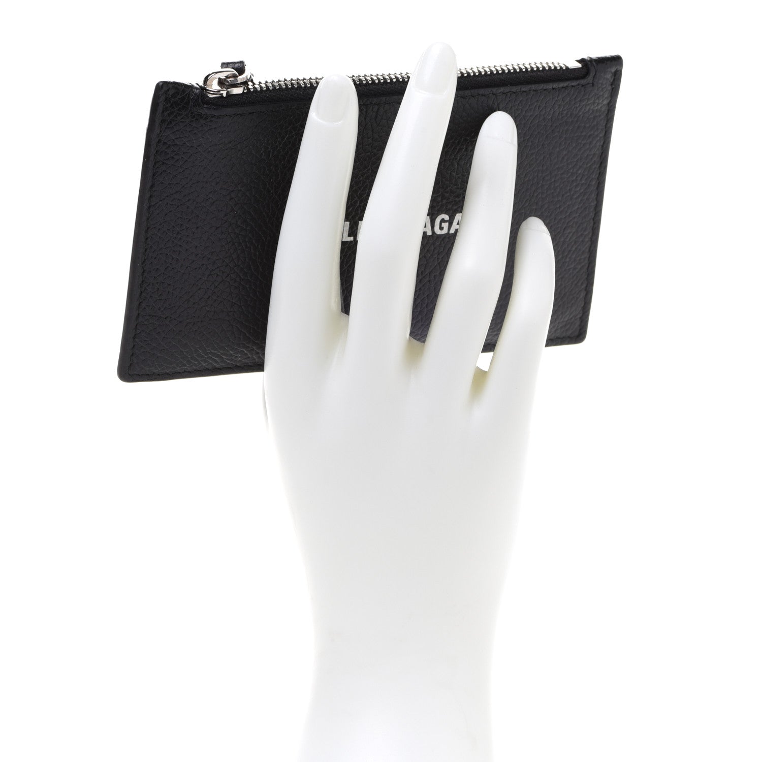 Balenciaga Grained Calfskin Logo Cash Long Coin Card Holder Black White 2 of 8