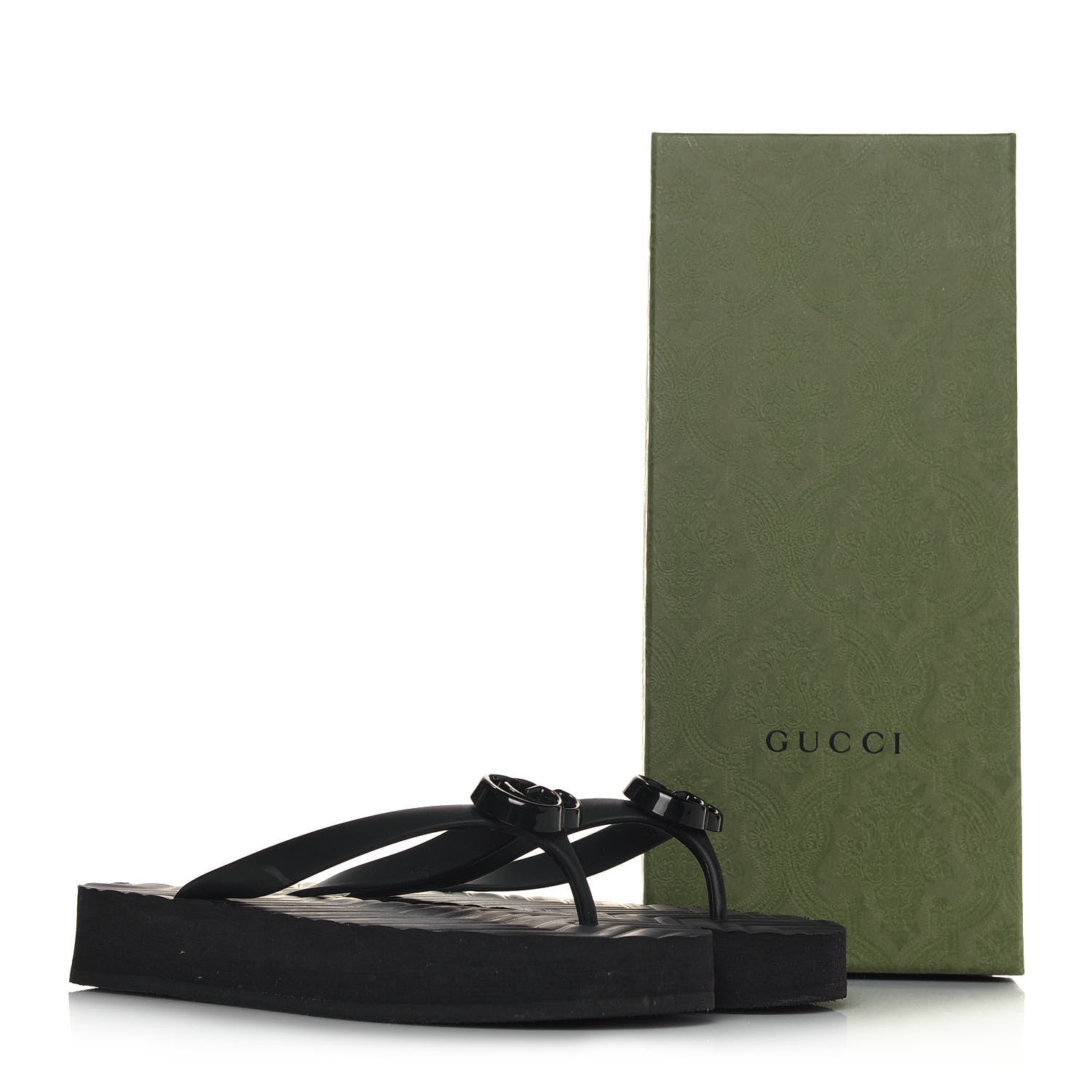 Gucci Rubber Chevron Womens GG Thong Sandals 38 Black 11 of 11