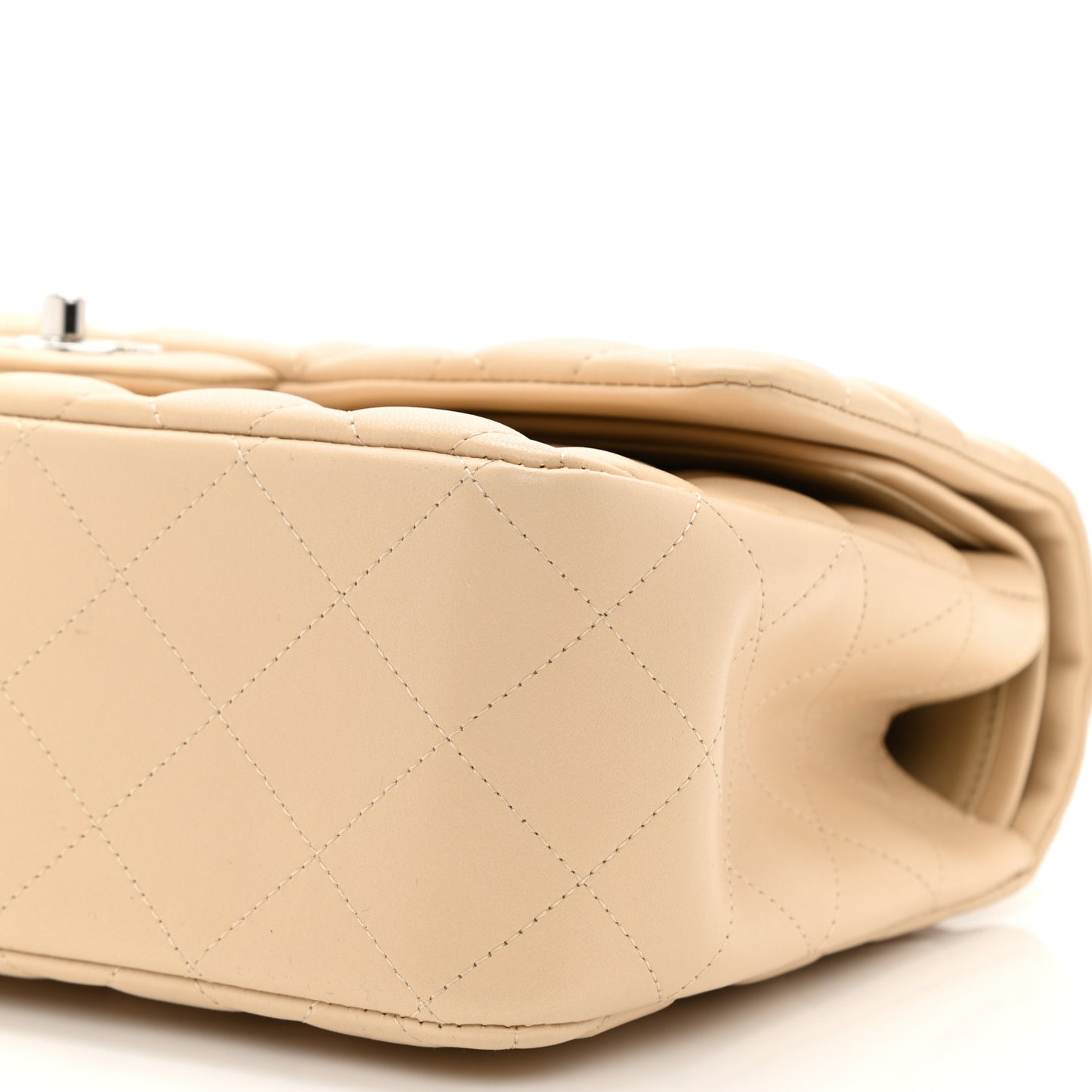 Lambskin Quilted Jumbo Double Flap Beige