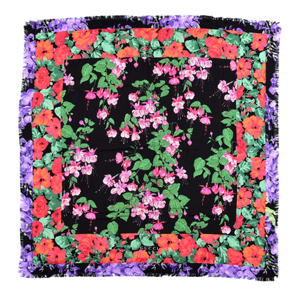Gucci Silk Floral Fringe Scarf Black 1 of 4