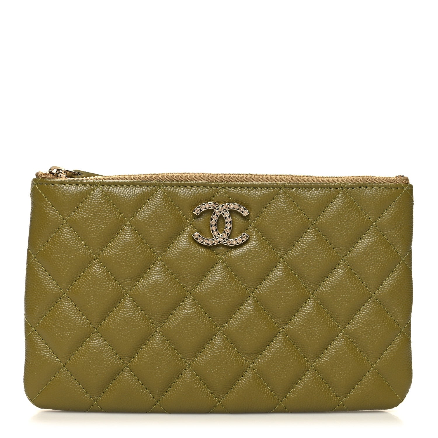 Chanel Caviar Crystal Quilted Coco Candy Cosmetic Case Green 1 of 11