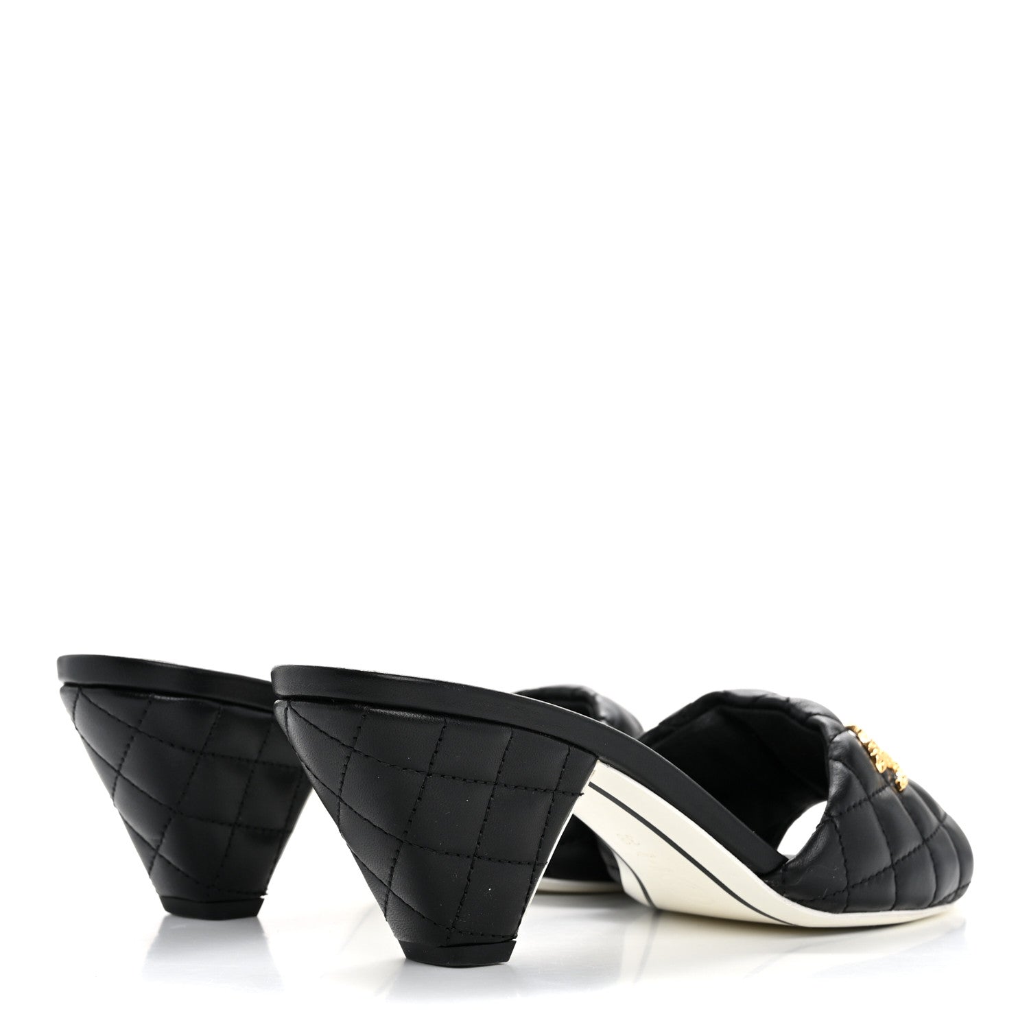 Chanel Lambskin Quilted Textured CC Mules 39 Black 6 of 11