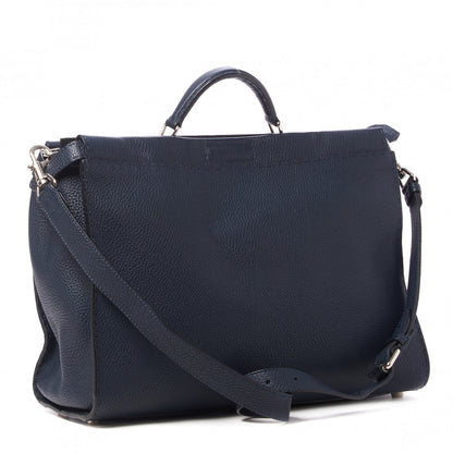 Fendi Cuoio Romano Selleria Bi-Color Large Mens Peekaboo Iconic Essential Satchel Lavagna Black 2 of 9