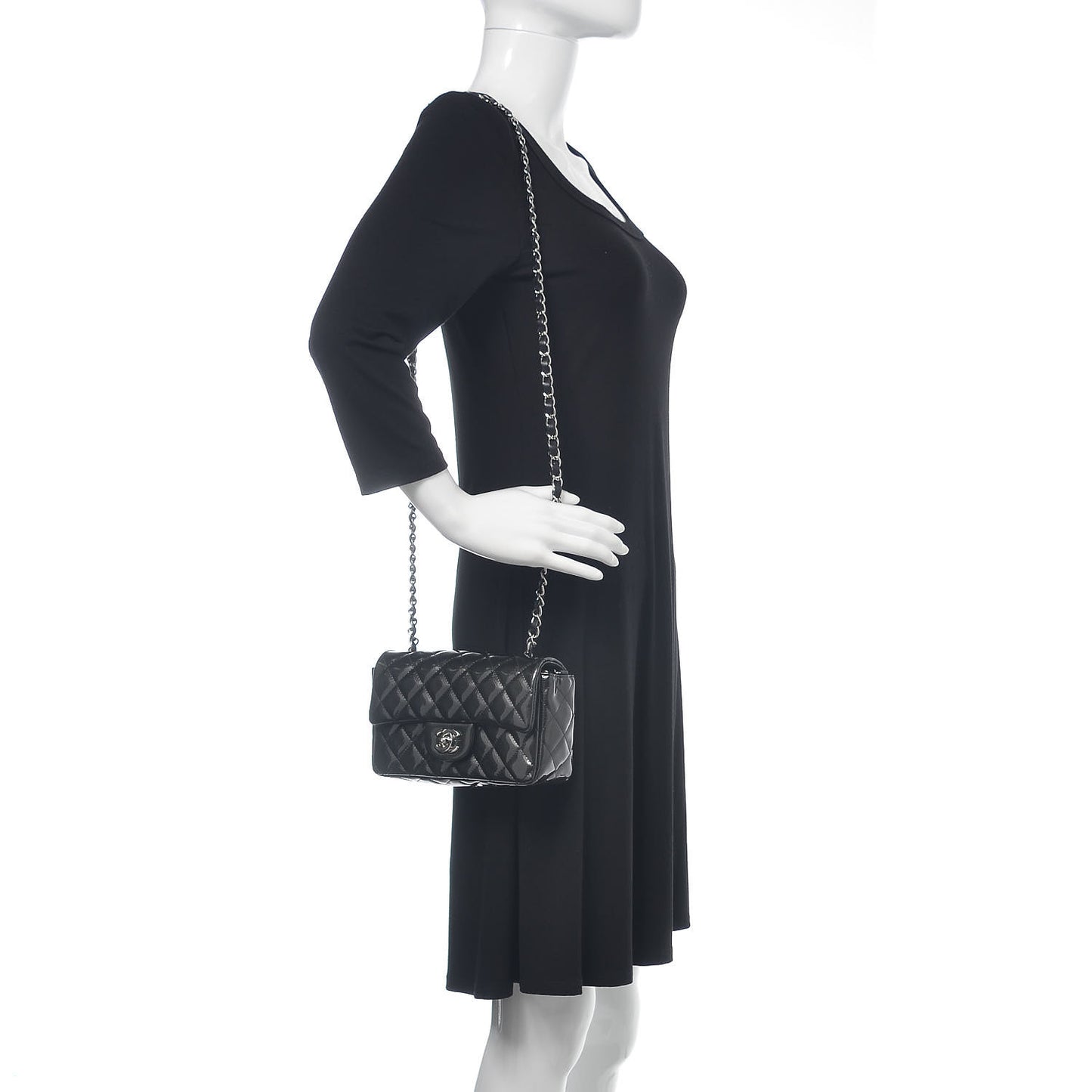 Striated Patent Quilted Mini Rectangular Flap Black