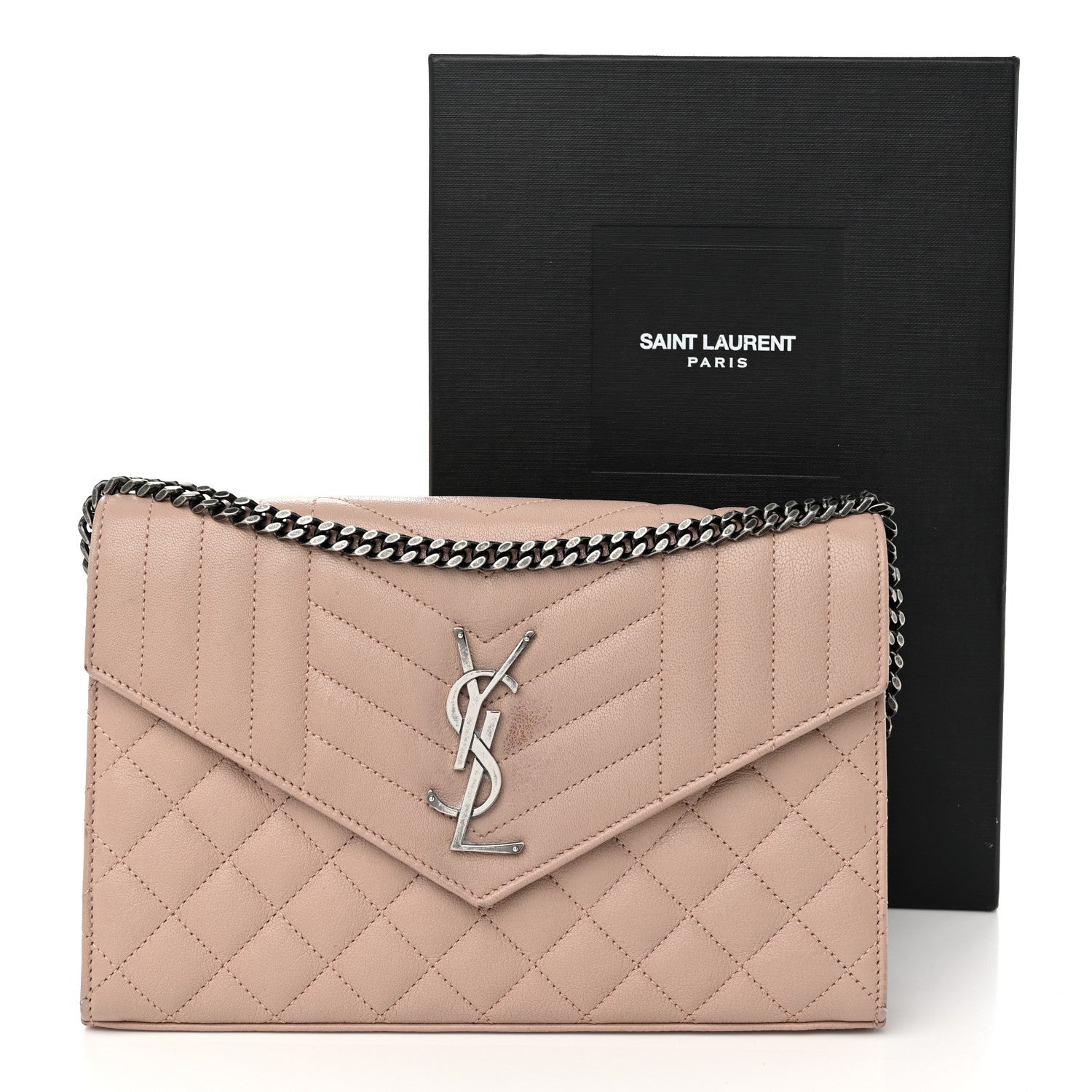 Saint Laurent Sheepskin Tri-Quilt Monogram Envelope Chain Wallet Dark Beige 12 of 12