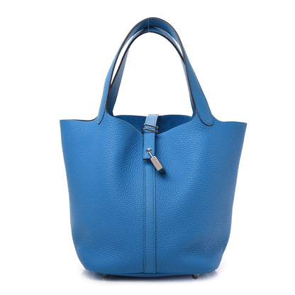 Hermes Taurillon Clemence Picotin Lock 22 MM Bleu Frida 1 of 9