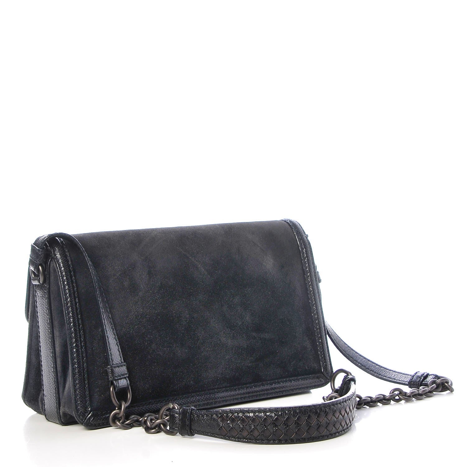 Bottega Veneta Suede Shiny Micro Intreccio Shoulder Bag Dark Navy 3 of 8