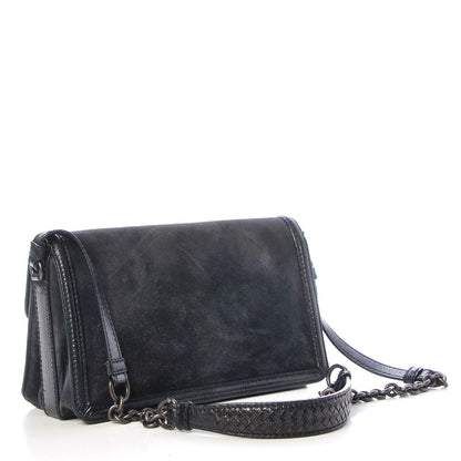 Bottega Veneta Suede Shiny Micro Intreccio Shoulder Bag Dark Navy 3 of 8