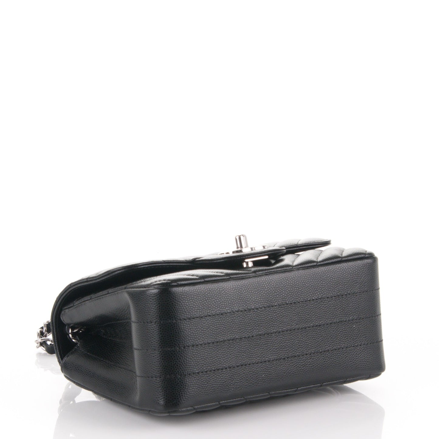 Caviar Chevron Quilted Mini Square Flap Black