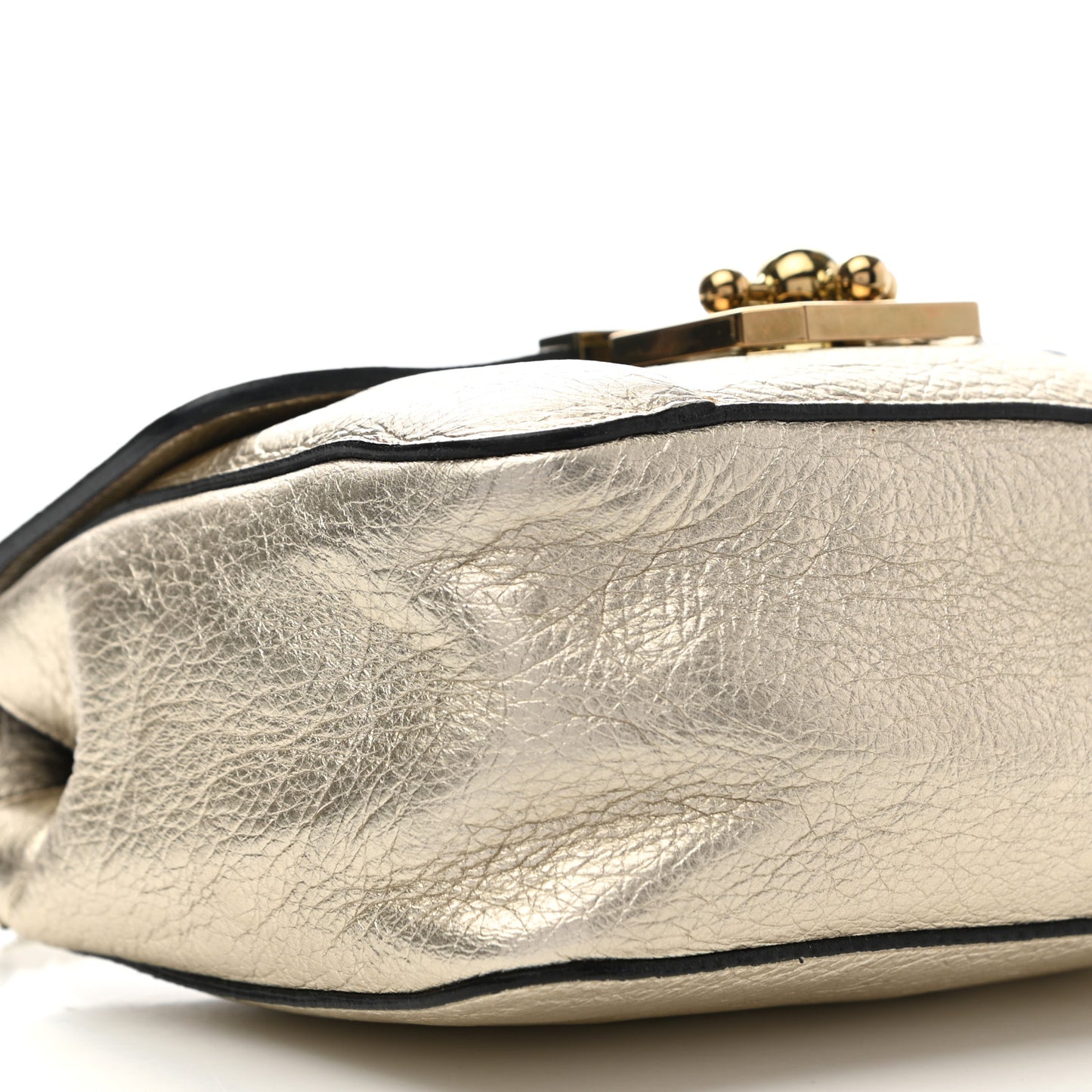 Metallic Grained Calfskin Small Elsie Shoulder Bag Light Gold