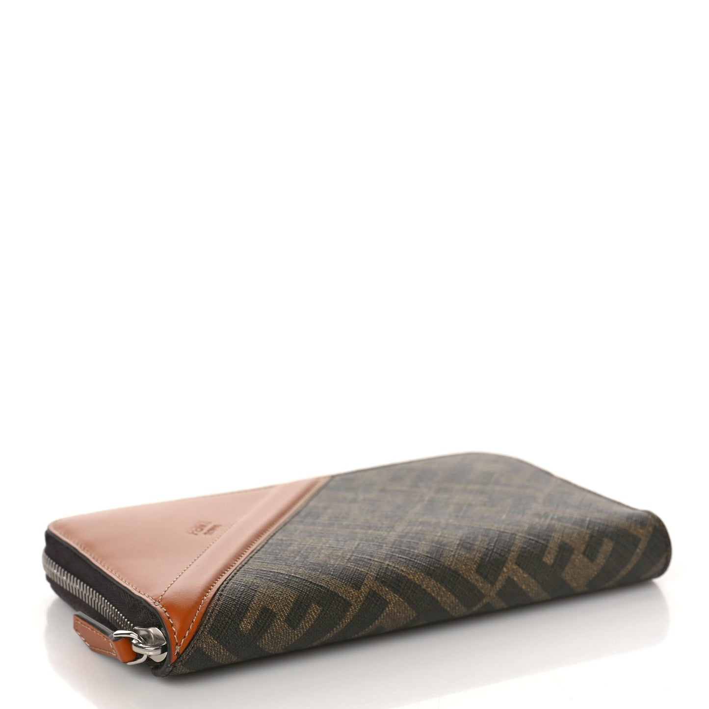 Glazed Fabric Vitello King FF 1974 Diagonal Zip Around Wallet Tobacco Moro Cuoio