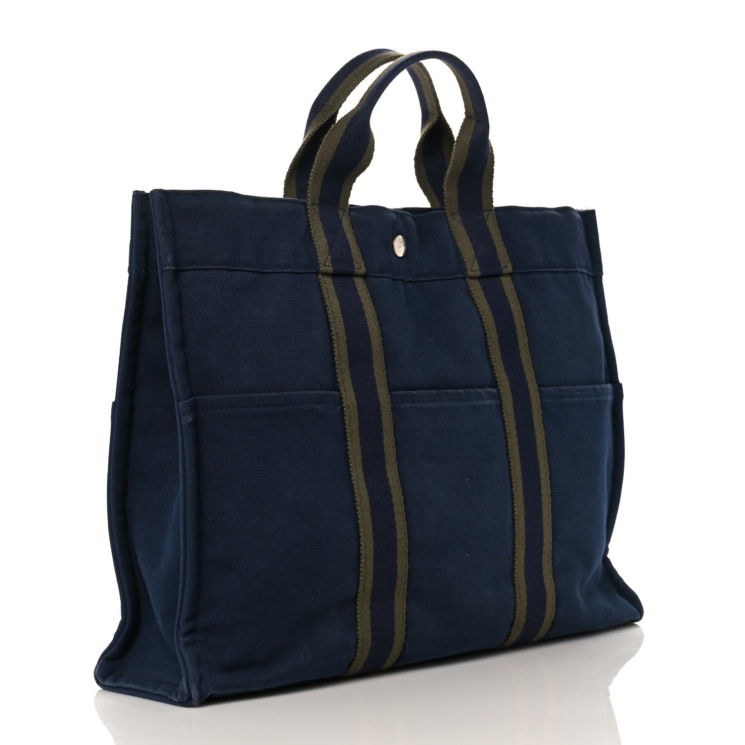 Hermes Canvas Fourre Tout MM Navy Brown 3 of 9