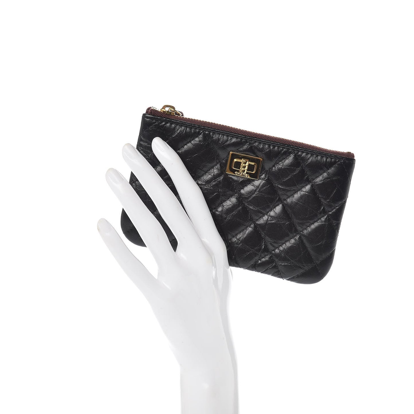 Aged Calfskin Quilted Small Reissue Cosmetic Case Black