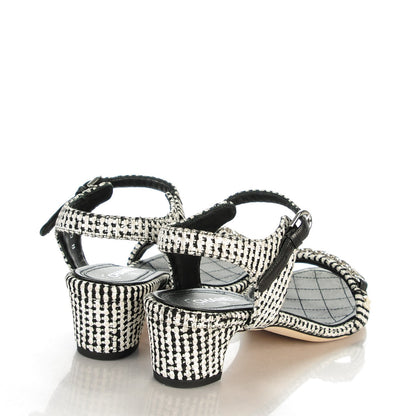 Chanel Tweed Chain Sandals 38.5 Black White 4 of 9