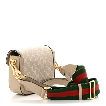 Gucci GG Supreme Monogram Textured Dollar Calfskin Web Mini Horsebit 1955 Shoulder Bag Beige Mystic White Oatmeal 3 of 12