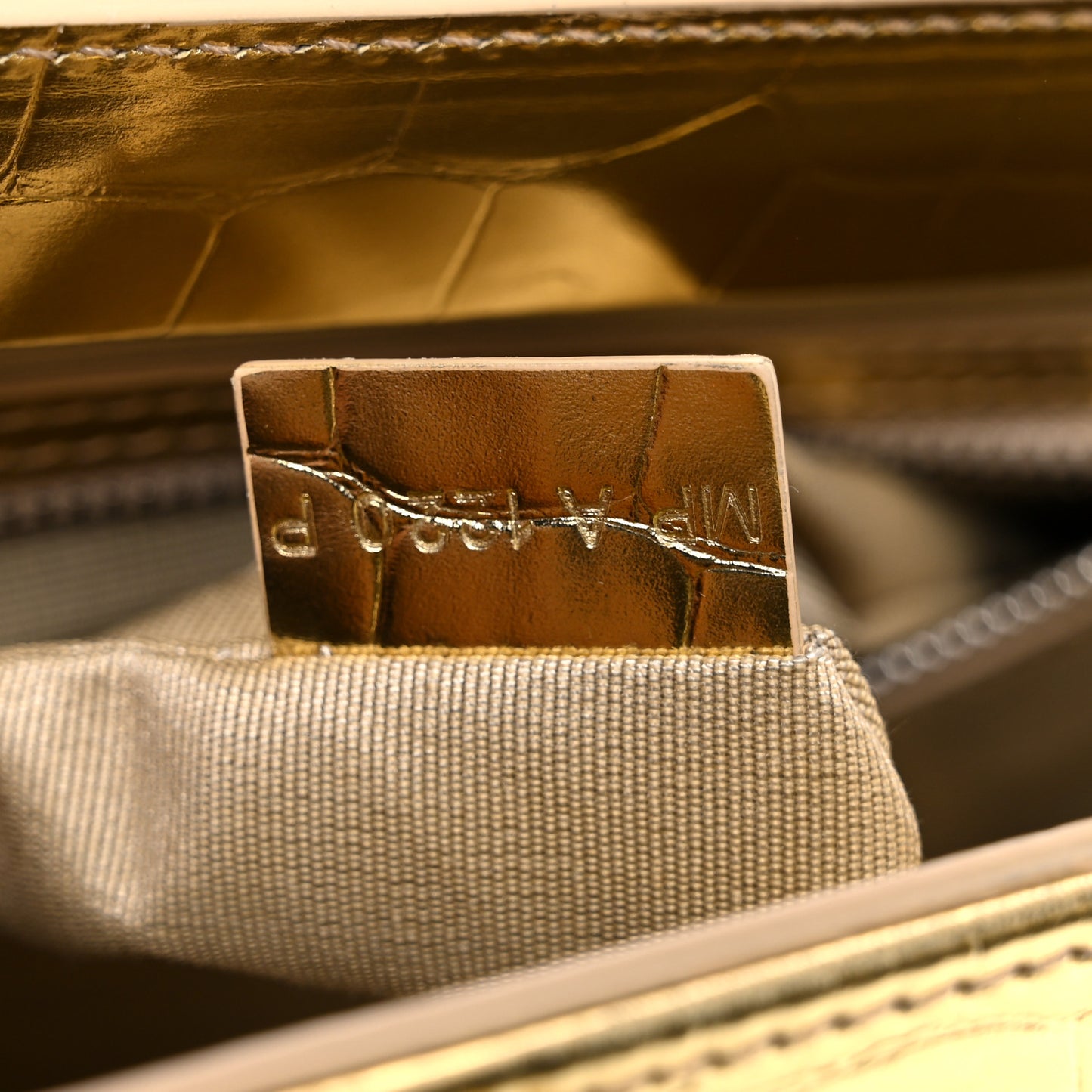 Calfskin Crocodile Embossed Mini Lock Antigona Gold