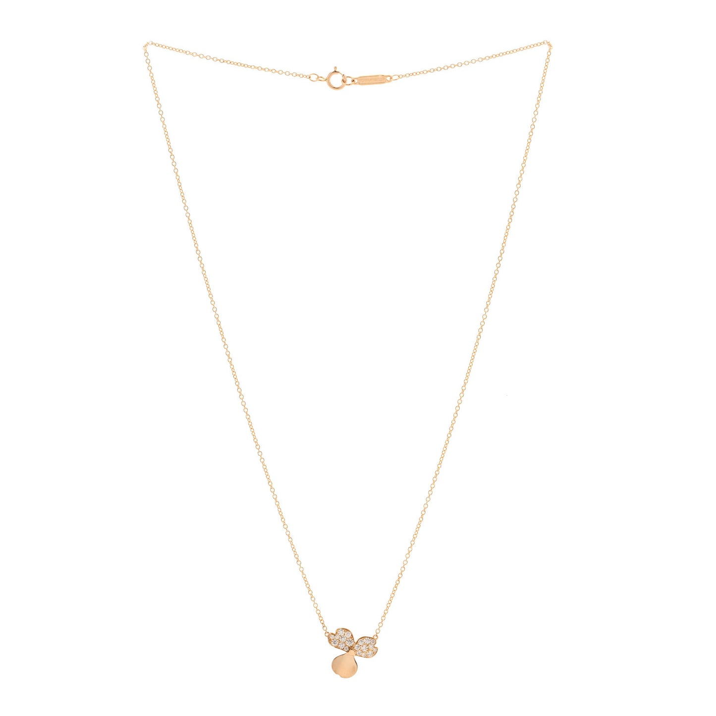 18K Rose Gold Diamond Paper Flowers Pendant Necklace