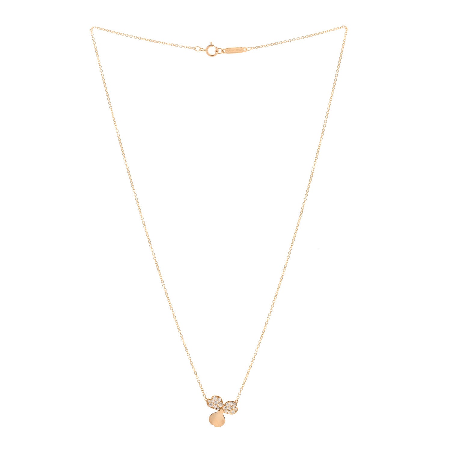 Tiffany 18K Rose Gold Diamond Paper Flowers Pendant Necklace 3 of 6