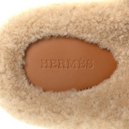 Hermes Suede Goatskin Woolskin Womens Chypre Sandals 37 Golden Beige 7 of 10