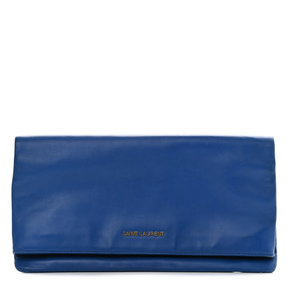 Saint Laurent Smooth Calfskin Letters Fold-Over Clutch Blue 1 of 8