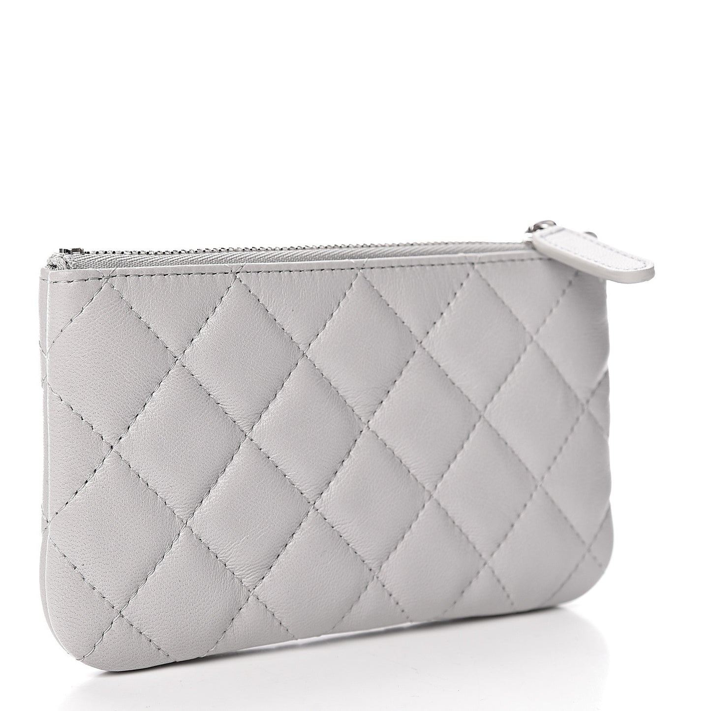 Lambskin Quilted Small Cosmetic Case Light Grey