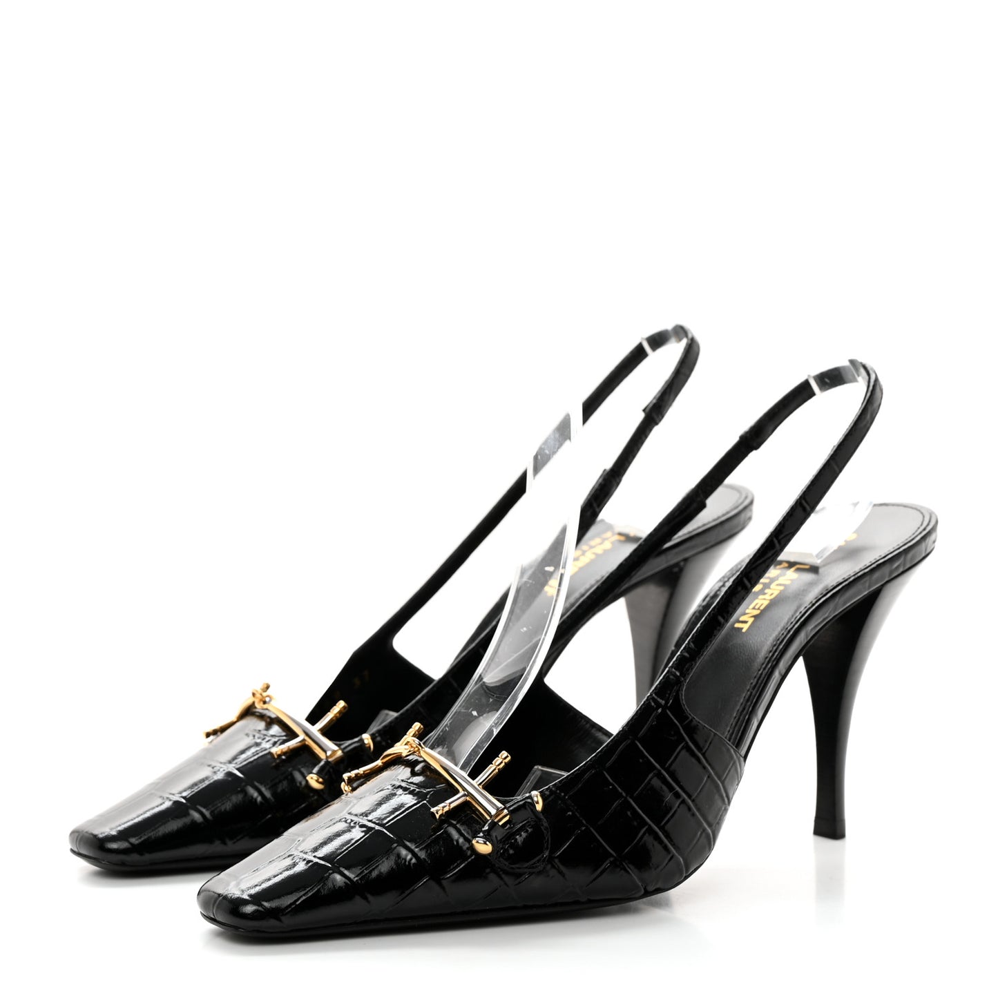 Calfskin Crocodile Embossed Slingback Tom 90 Pumps 37 Black