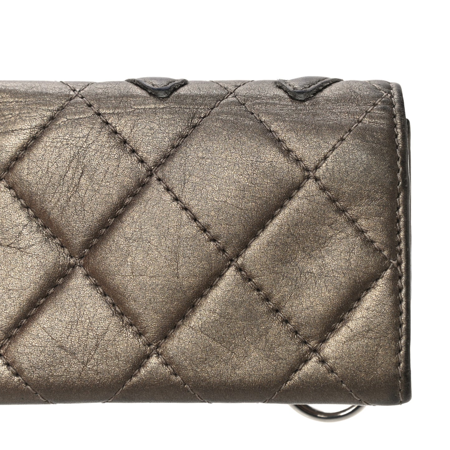 Metallic Calfskin Quilted Cambon Key Holder Case Bronze
