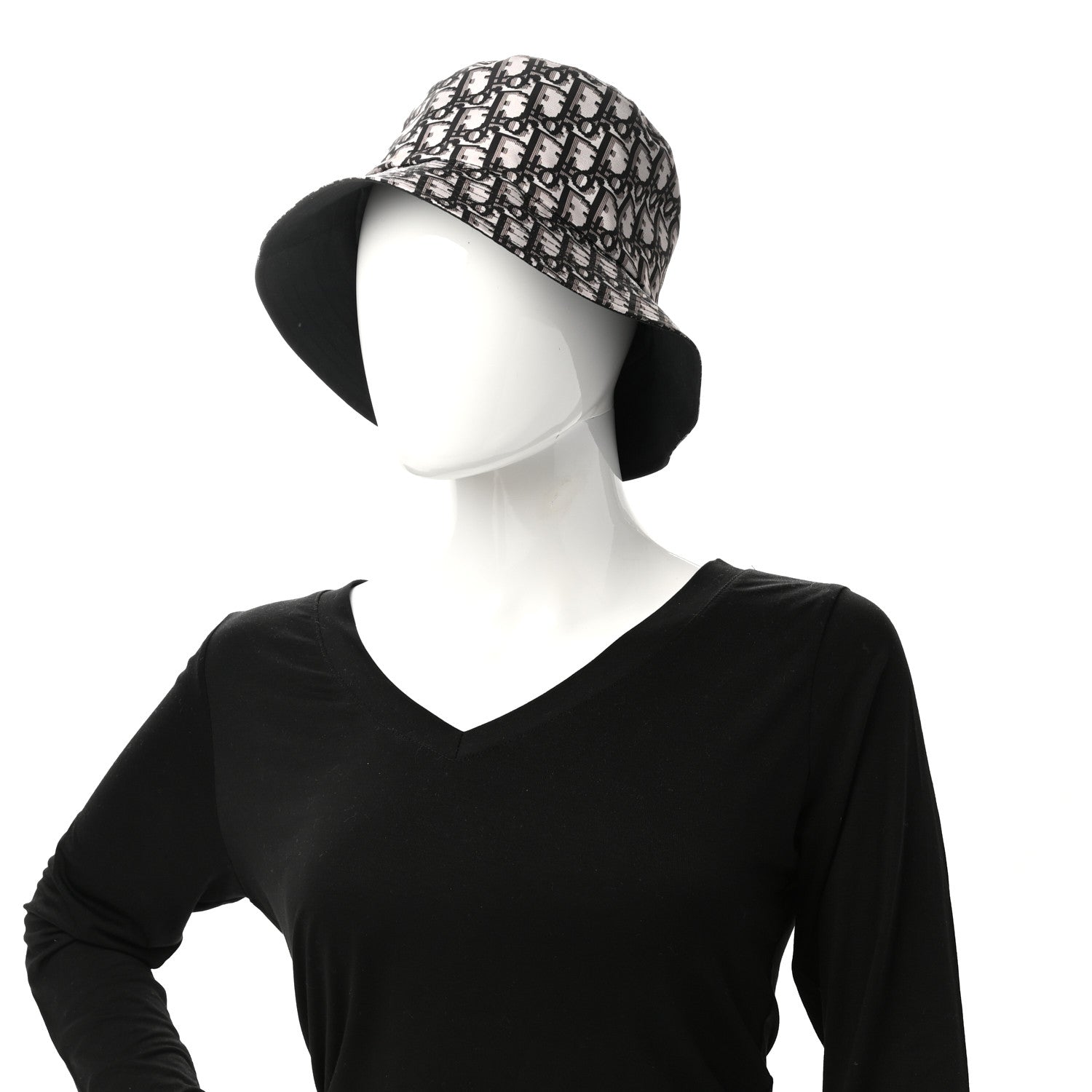 Christian Dior Polyester Cotton Oblique Reversible Teddy-D Brim Bucket Hat 56 Black 4 of 12