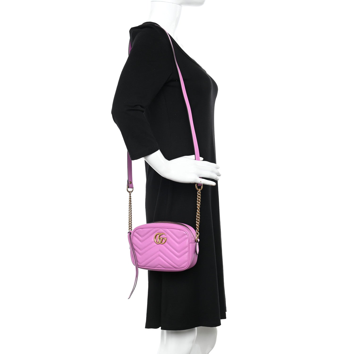 Gucci Calfskin Matelasse Mini GG Marmont Chain Shoulder Bag Candy Mousse 2 of 10