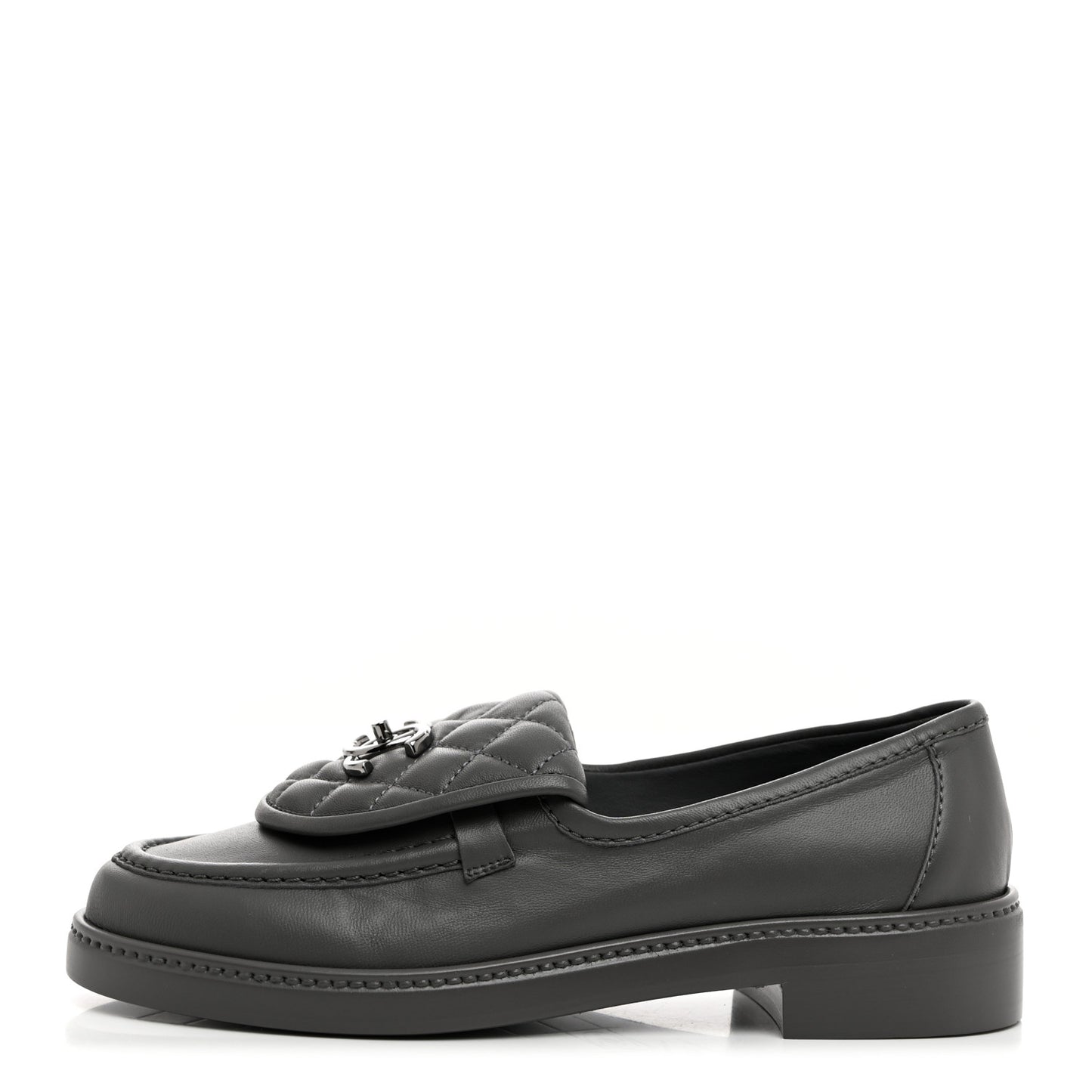 Lambskin Quilted CC Turnlock Loafers 36.5 Grey