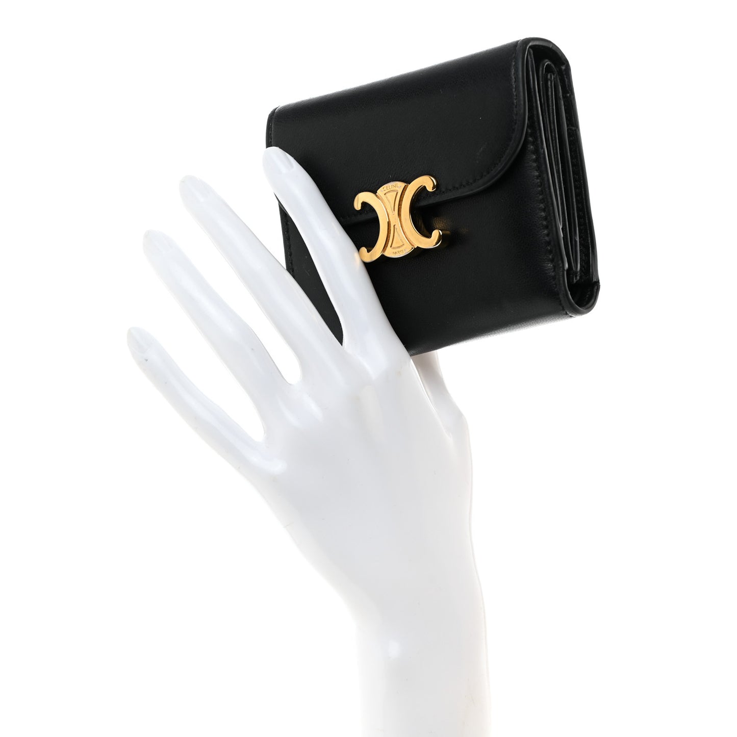 Shiny Smooth Lambskin Small Triomphe Wallet Black