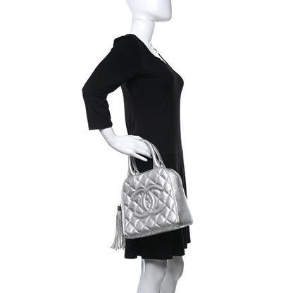 Chanel Metallic Caviar Quilted Vertical Bowler Silver 3 of 9
