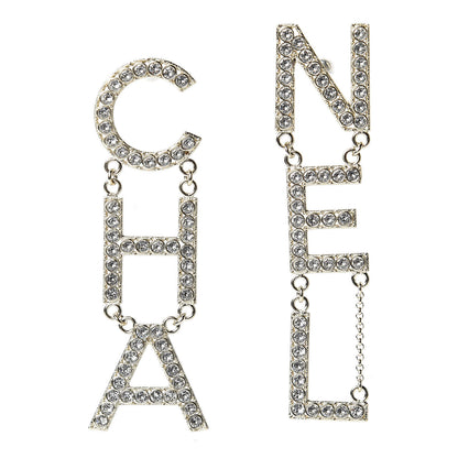 Chanel Crystal Cha-Nel Logo Drop Earrings Gold 1 of 5
