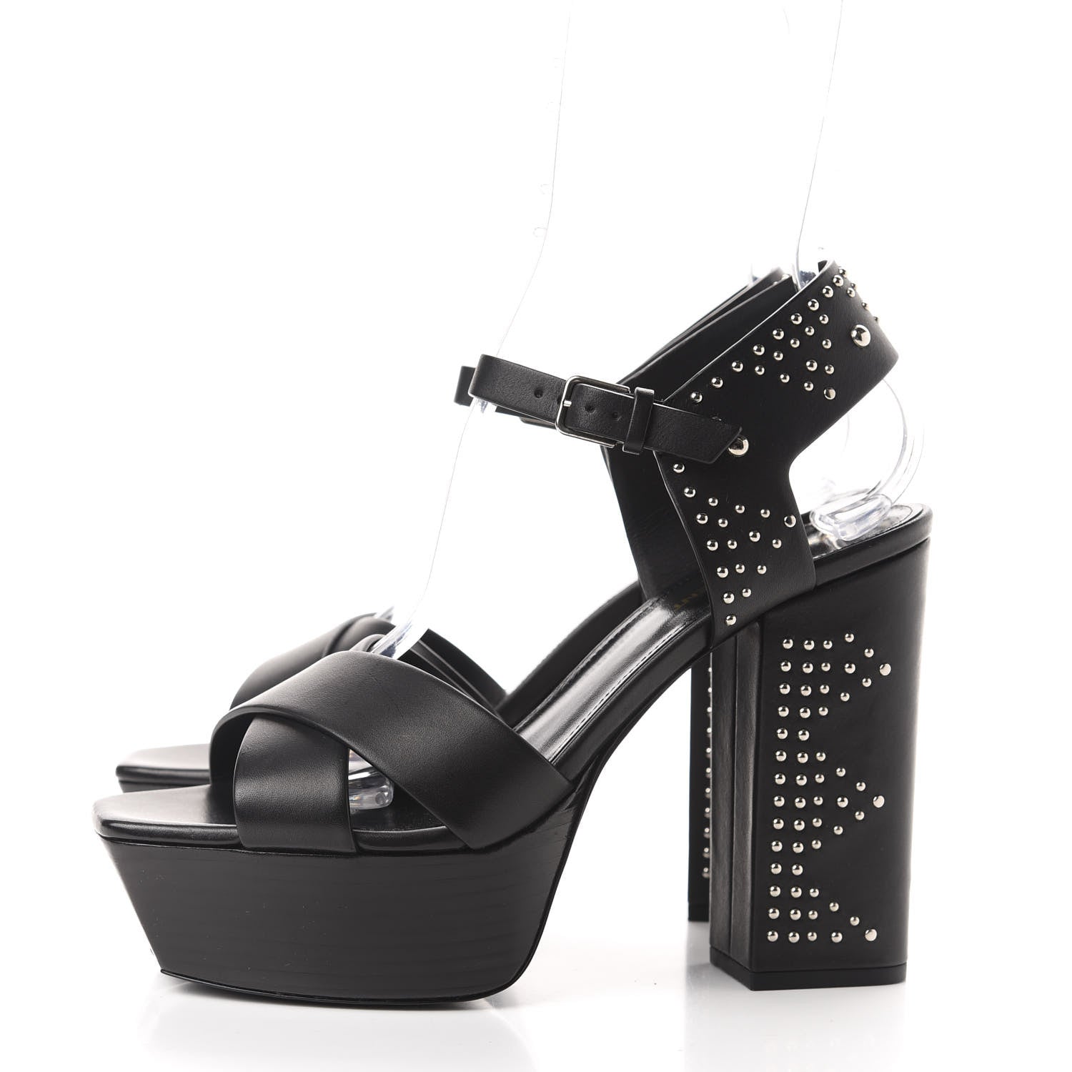 Saint Laurent Calfskin Studded Farrah 80 Platform Sandals 40 Black 3 of 9
