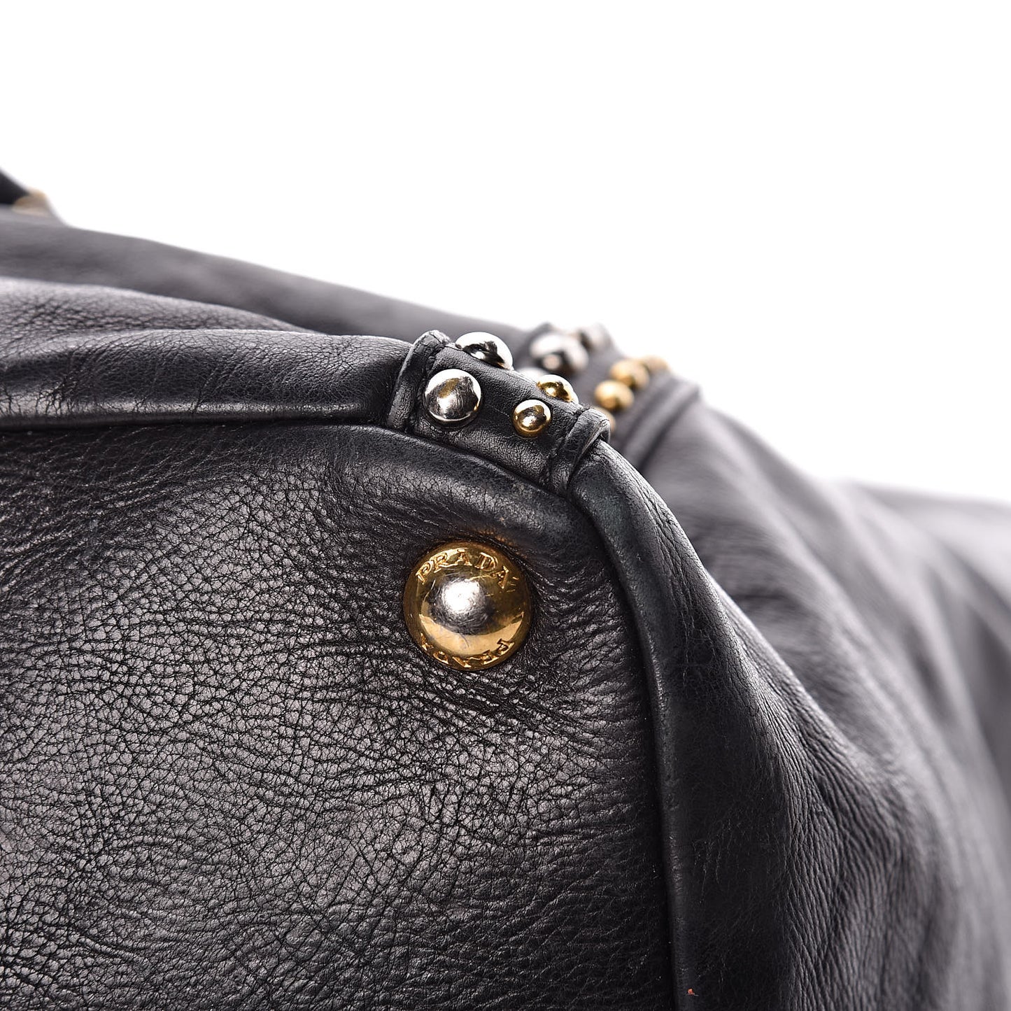Glace Calfskin Studded Shoulder Bag Black