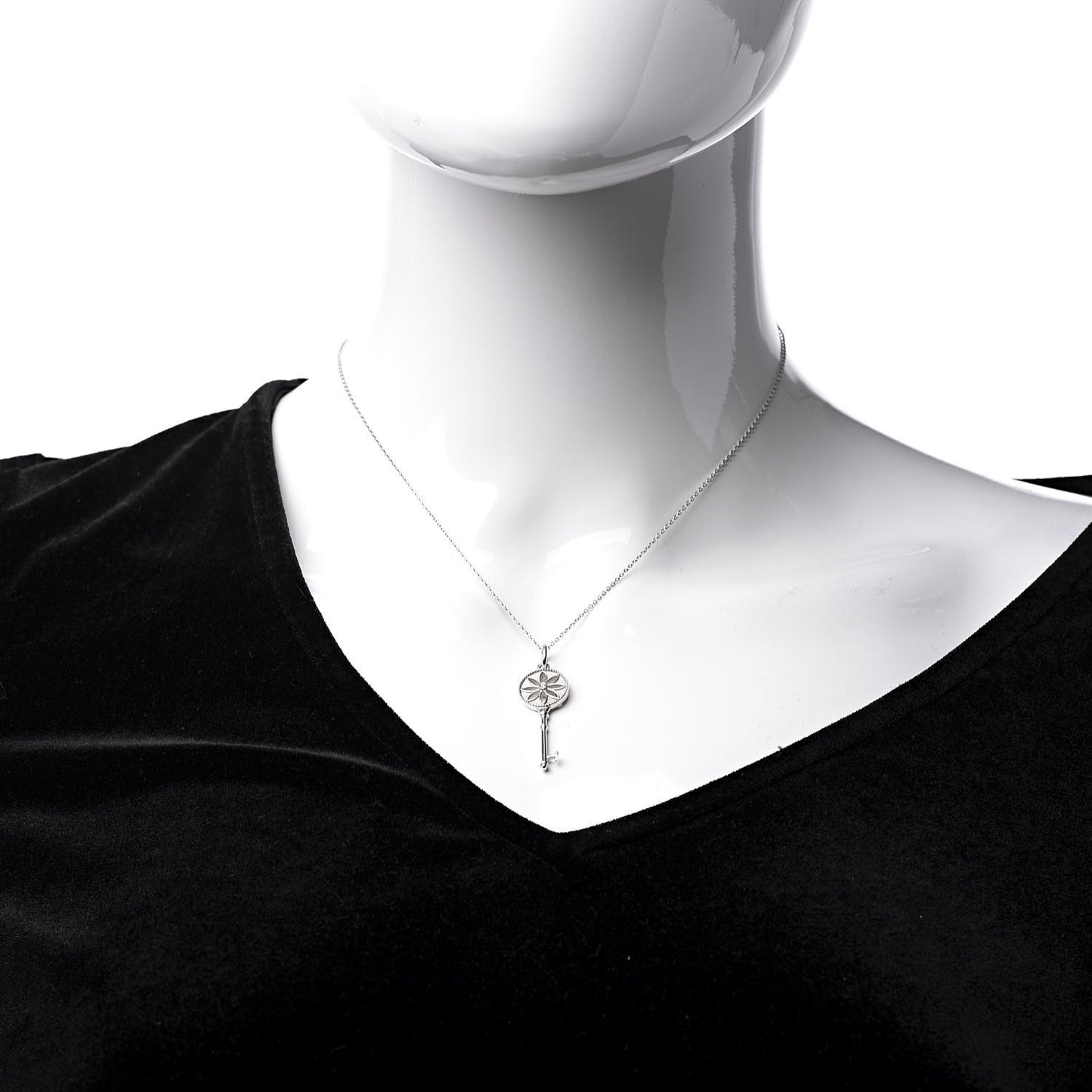 Sterling Silver Diamond Small Daisy Key Pendant Necklace