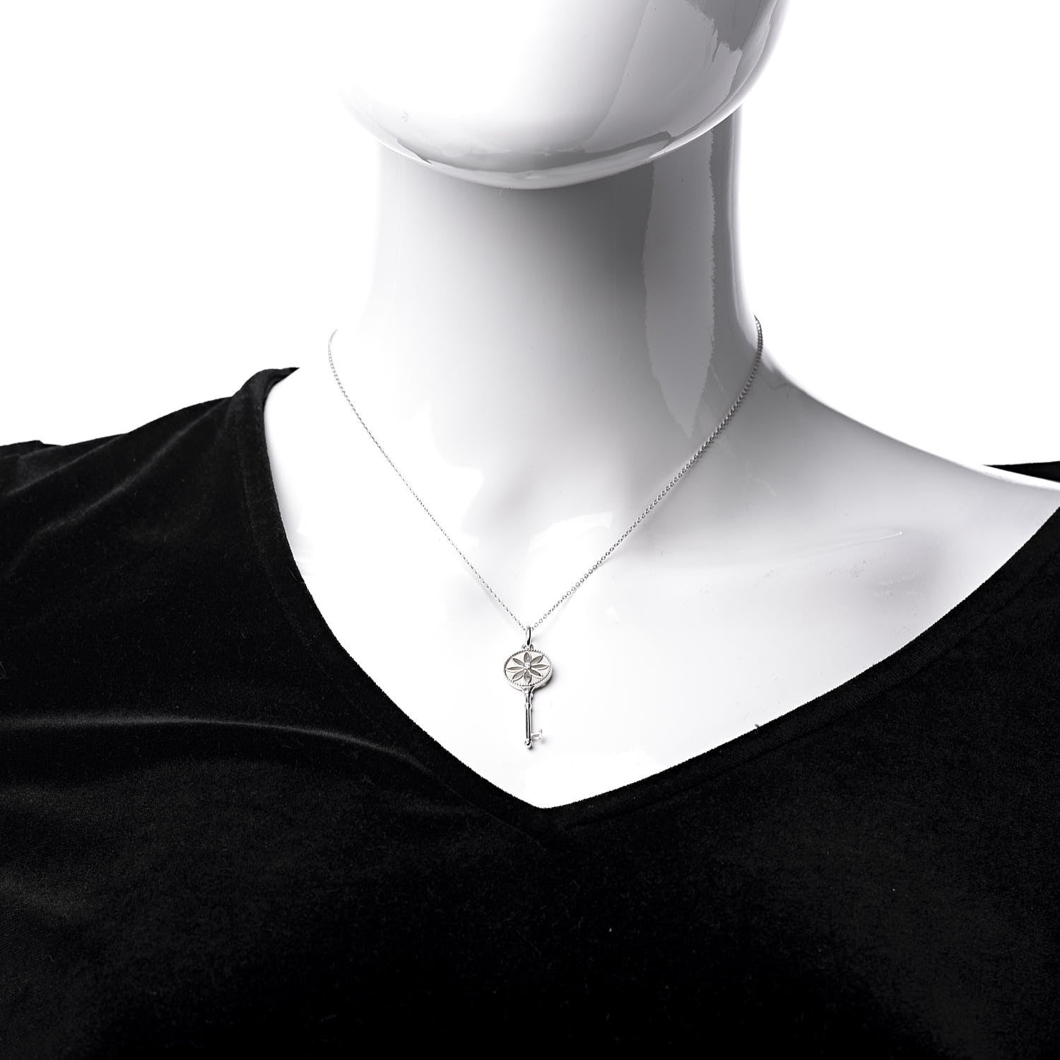 Tiffany Sterling Silver Diamond Small Daisy Key Pendant Necklace 2 of 8