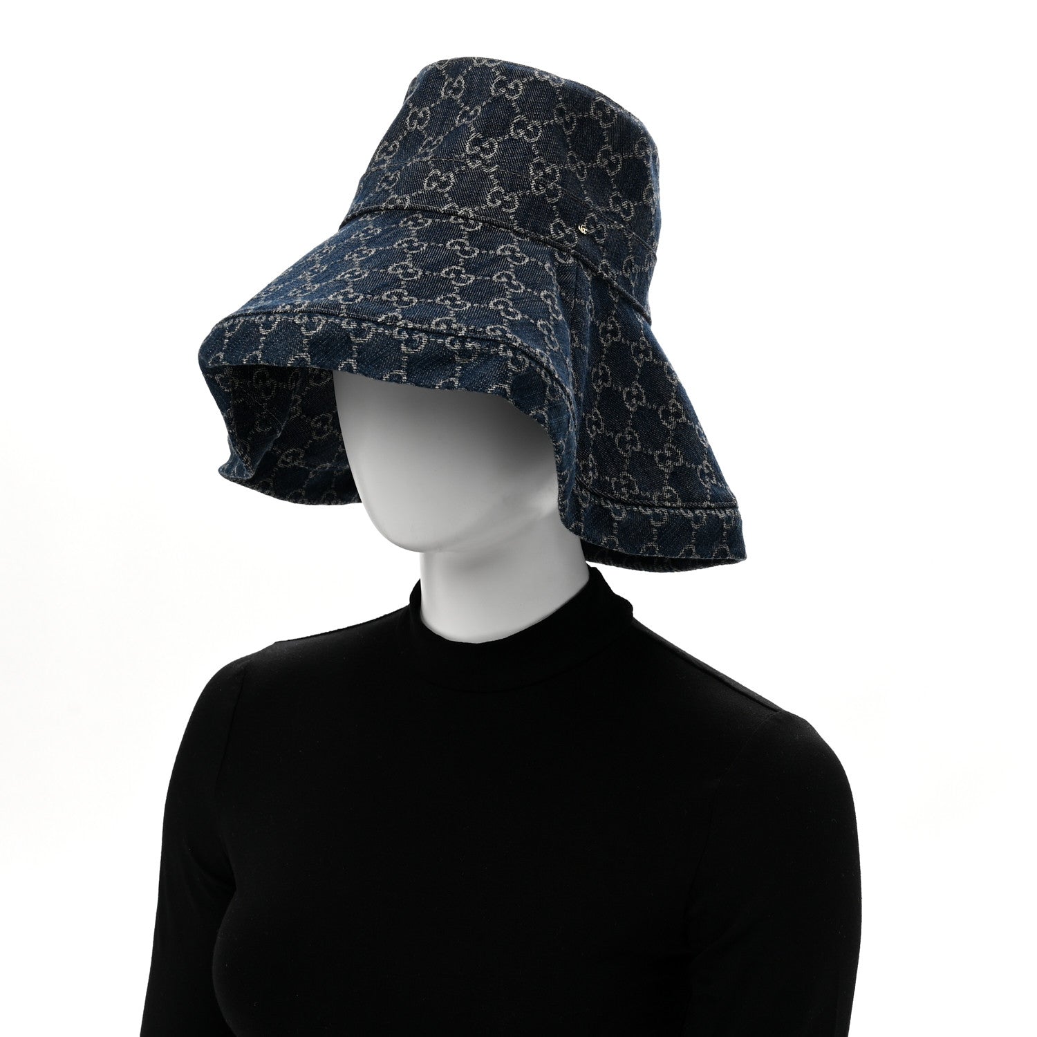 Gucci Eco Washed Denim GG Monogram Brim Hat XS Blue Ivory 2 of 9