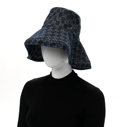 Gucci Eco Washed Denim GG Monogram Brim Hat XS Blue Ivory 2 of 9