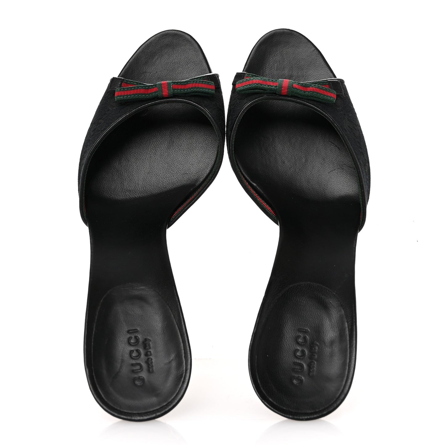 Calfskin Monogram Web Bow Heel Slide Sandals 8.5 Black