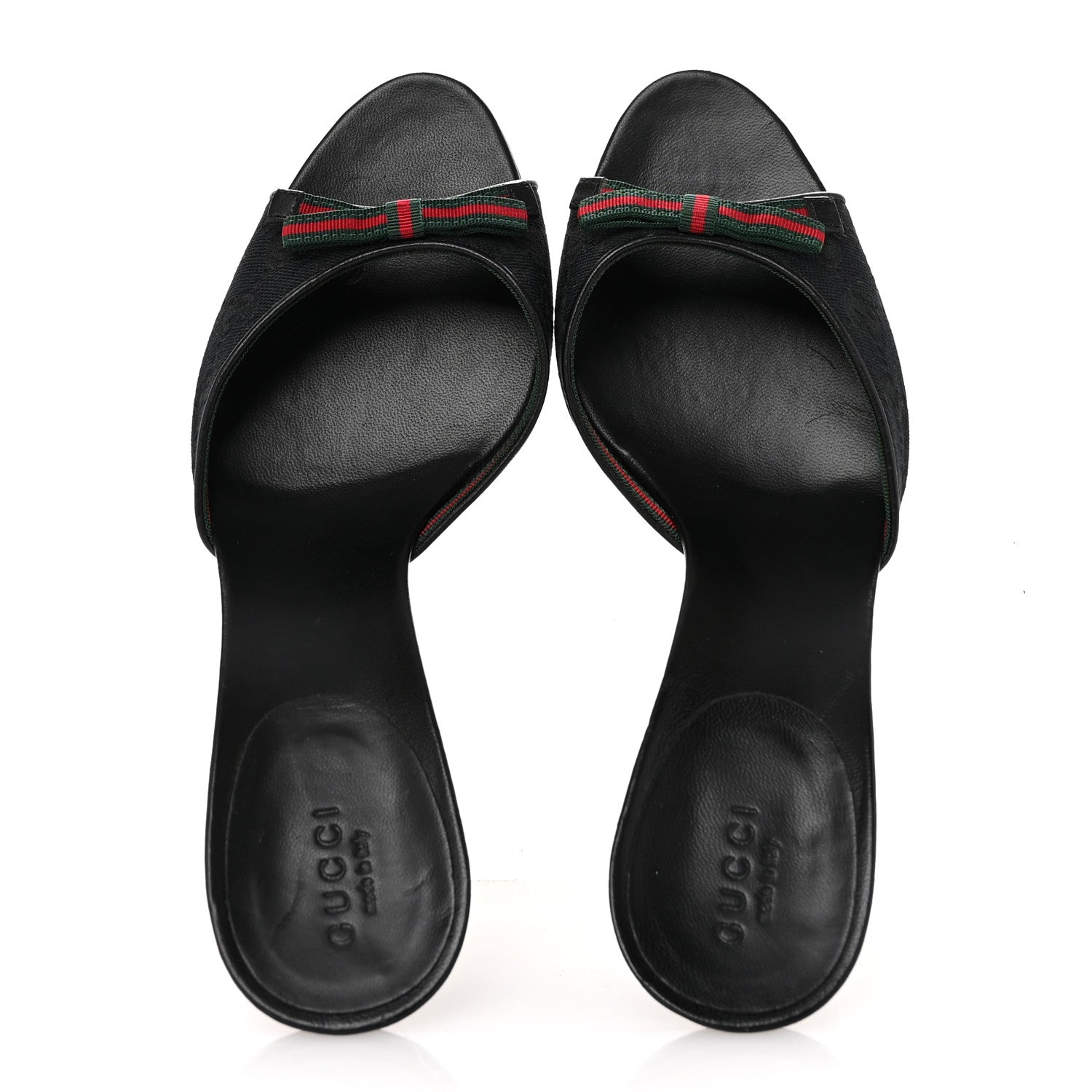 Gucci Calfskin Monogram Web Bow Heel Slide Sandals 8.5 Black 2 of 10