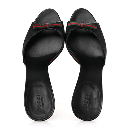Gucci Calfskin Monogram Web Bow Heel Slide Sandals 8.5 Black 2 of 10