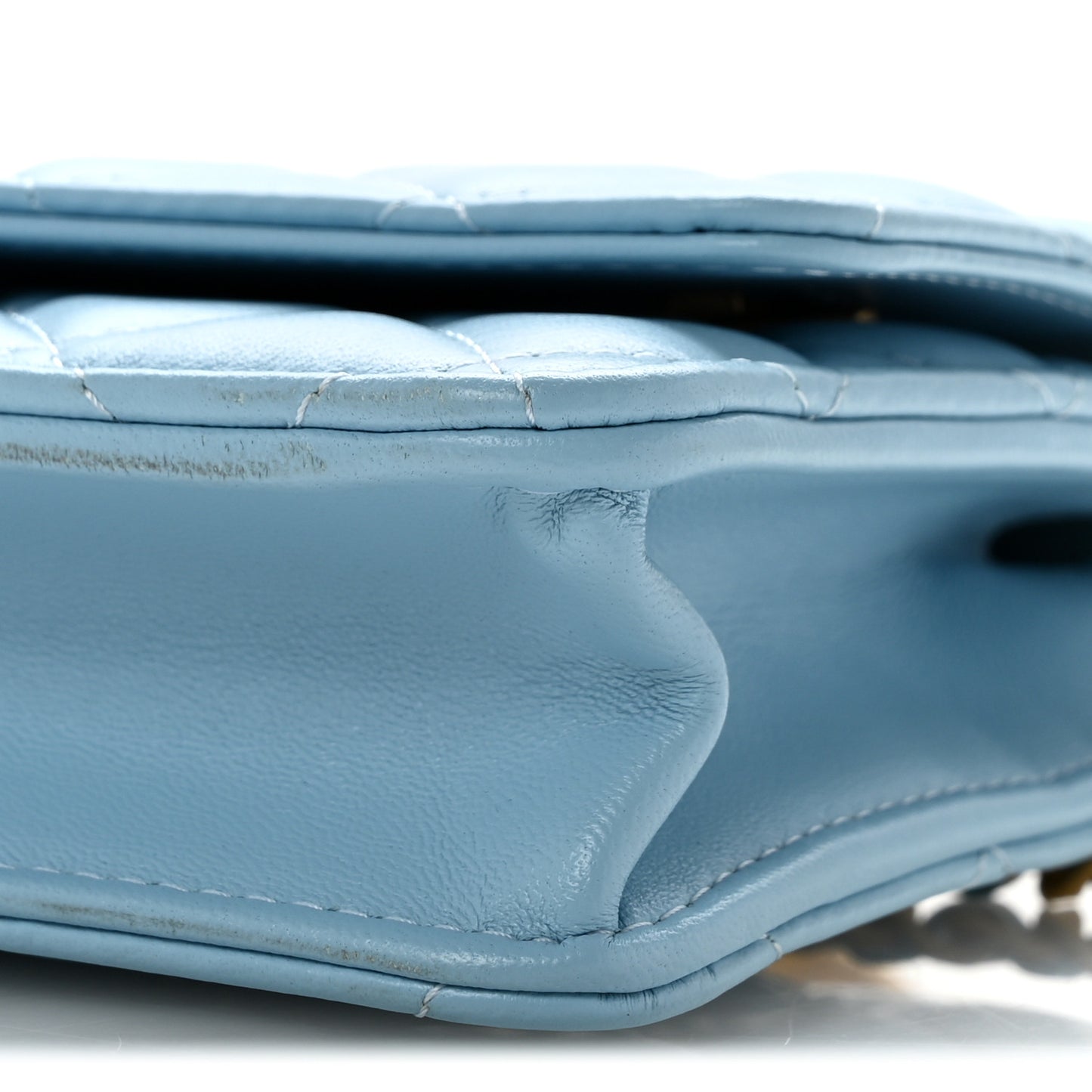 Lambskin Quilted Metal Twist Top Handle Wallet On Chain WOC Blue