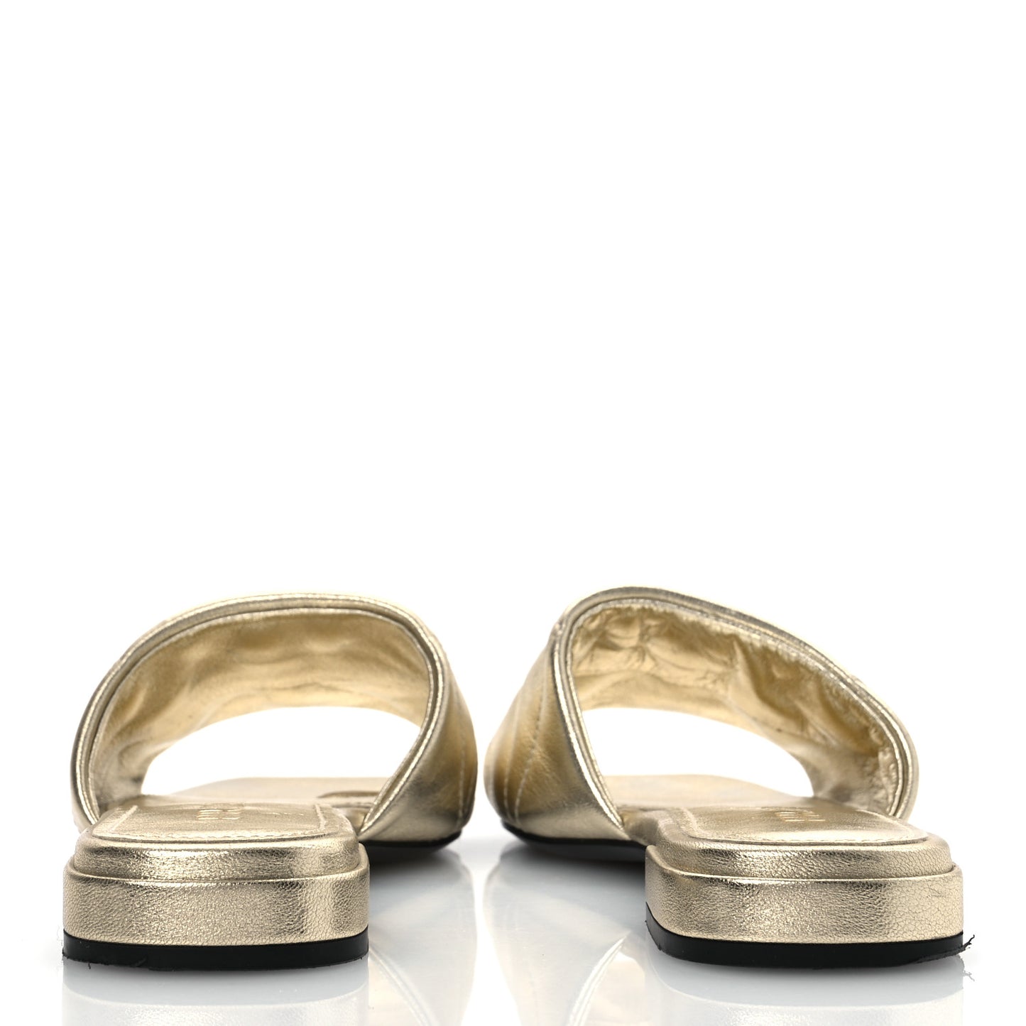 Metallic Nappa Logo Quilted 10mm Slide Sandals 36.5 Pirite