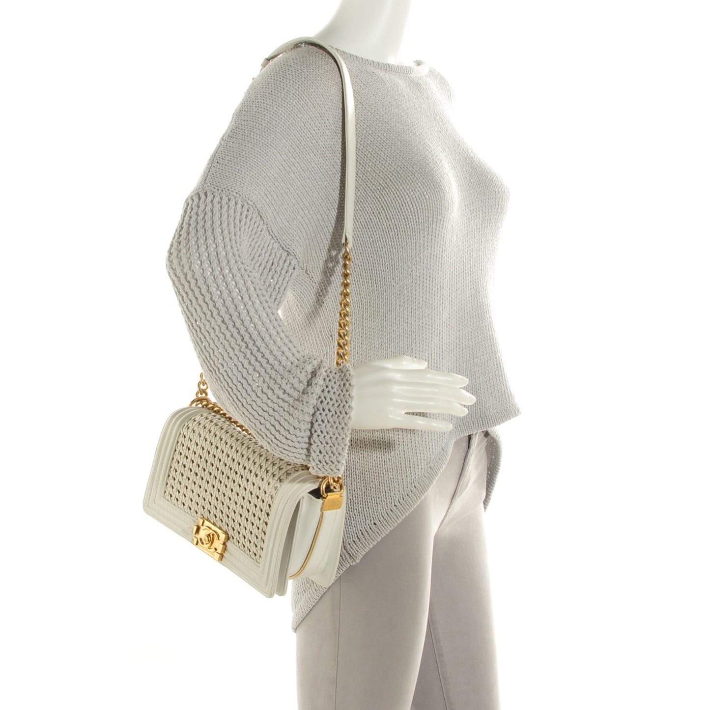 Braided Sheepskin Medium Boy Reverso Flap White