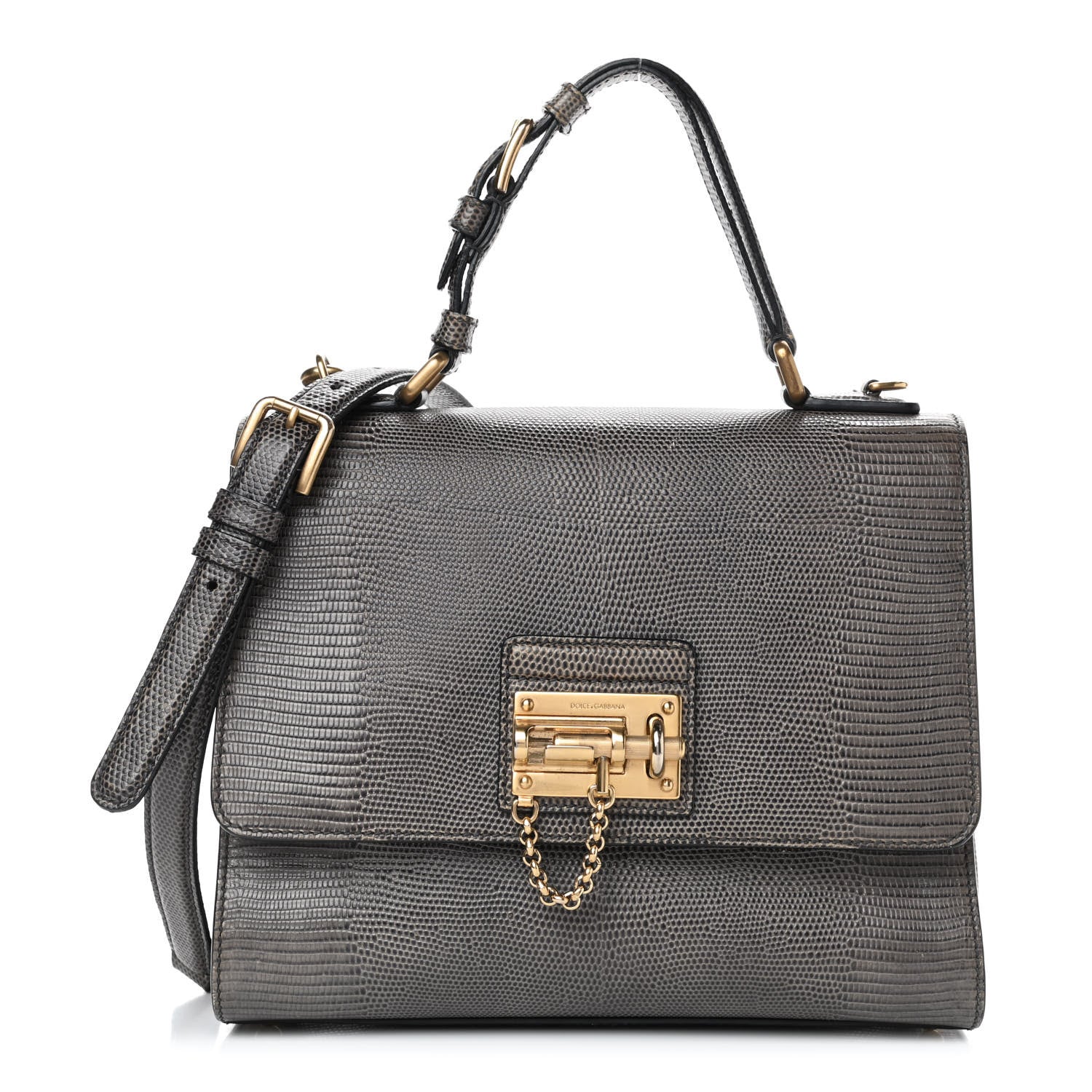 Dolce & Gabbana Lizard Calfskin Embossed Medium Monica Top Handle Bag Grey 1 of 5