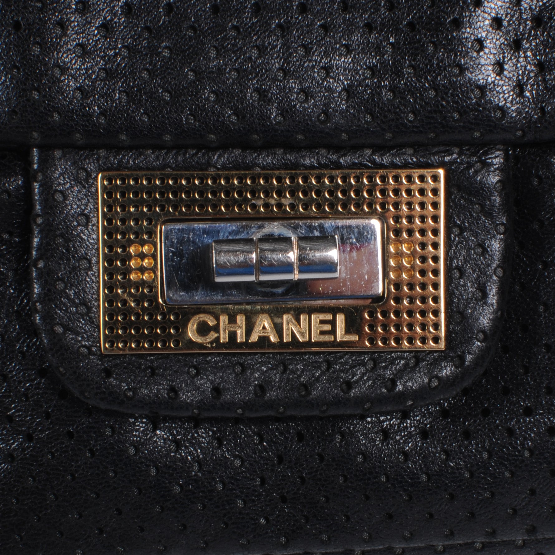 Chanel Metallic Crackled Calfskin Perforated Drill Flap Black 6 of 9
