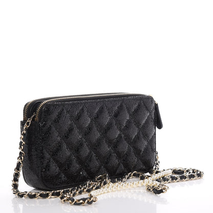 Chanel Crackled Patent Calfskin Quilted Small Clutch With Pearl Chain Black 3 of 11
