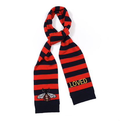 Gucci Wool Tricot Striped Bee Scarf Sapphire Red 1 of 5