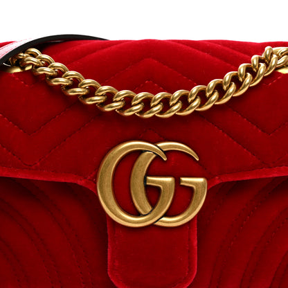Gucci Velvet Matelasse Mini GG Marmont Shoulder Bag Hibiscus Red 8 of 11